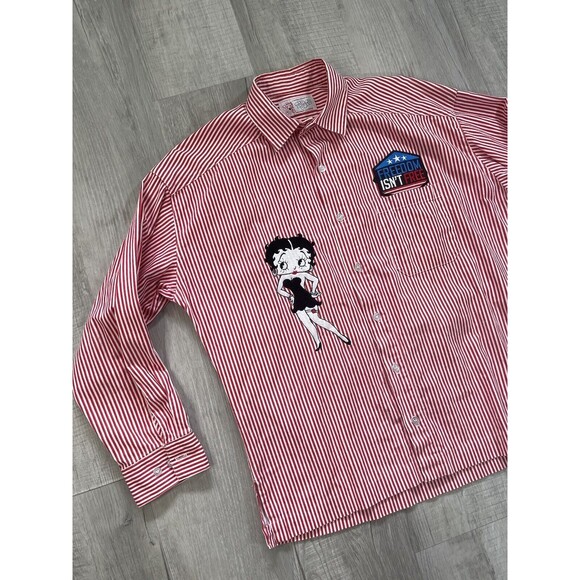 Betty Boop Too Cute Red Pin Stripe Long Sleeve Large Vintage 1993 Rare Cartoon O - Picture 2 of 9